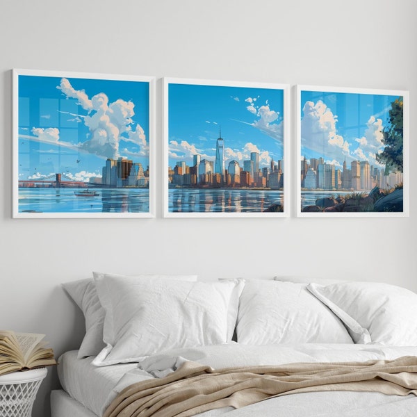 New York City Skyline Wall Art, Digital Print, Home Decor, Wall Decor, Instant Download, 3 piece wall art, three piece wall art