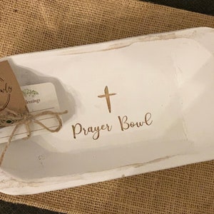 Cursive Small Prayer Bowl, wood prayer bowl, Bowls by Kim Mini Prayer Bowl Dough Bowl Cross religious gifts farmhouse rustic catch all.