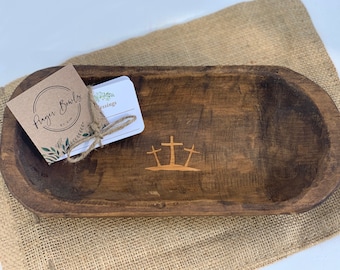 Etched Wood Prayer Bowl: Small Hand-Carved Dough Bowl with Cards