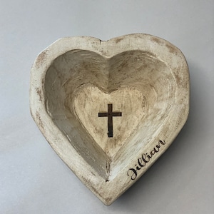 Personalized Chunky Heart Mini Prayer Bowl, Cross, Dough Bowl Cross religious gifts farmhouse rustic, catch all.  distressed, trinket