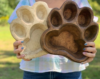 Rustic Paw Print Wood Dough Bowl: Farmhouse Dog Lover Gift