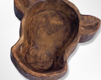 Rustic Cow Wood Dough Bowl: Farmhouse Western Decor