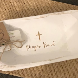 Hand Etched Wood Prayer Bowl: Rustic Farmhouse Religious Gift