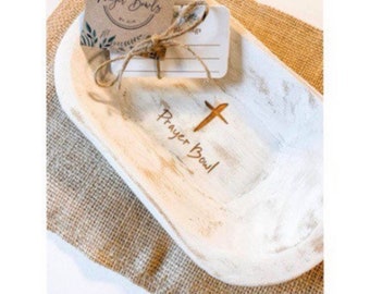 White Small Prayer Bowl, wood prayer bowl, Dough Bowl, Bowls by Kim,