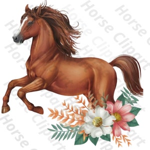 9 Floral Horse Digital Illustration Bundle, Digital Art, Digital Crafting, Paper for Crafts, Collage, Card Making, Scrapbook, Nursery Art