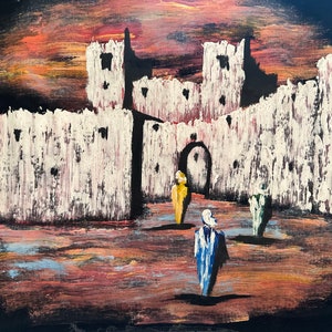 Pintura abstracta de ciudad marroquí.