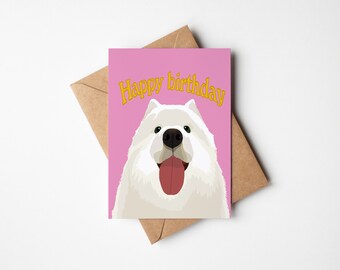 Biglietto digitale di buon compleanno con soffice cane bianco