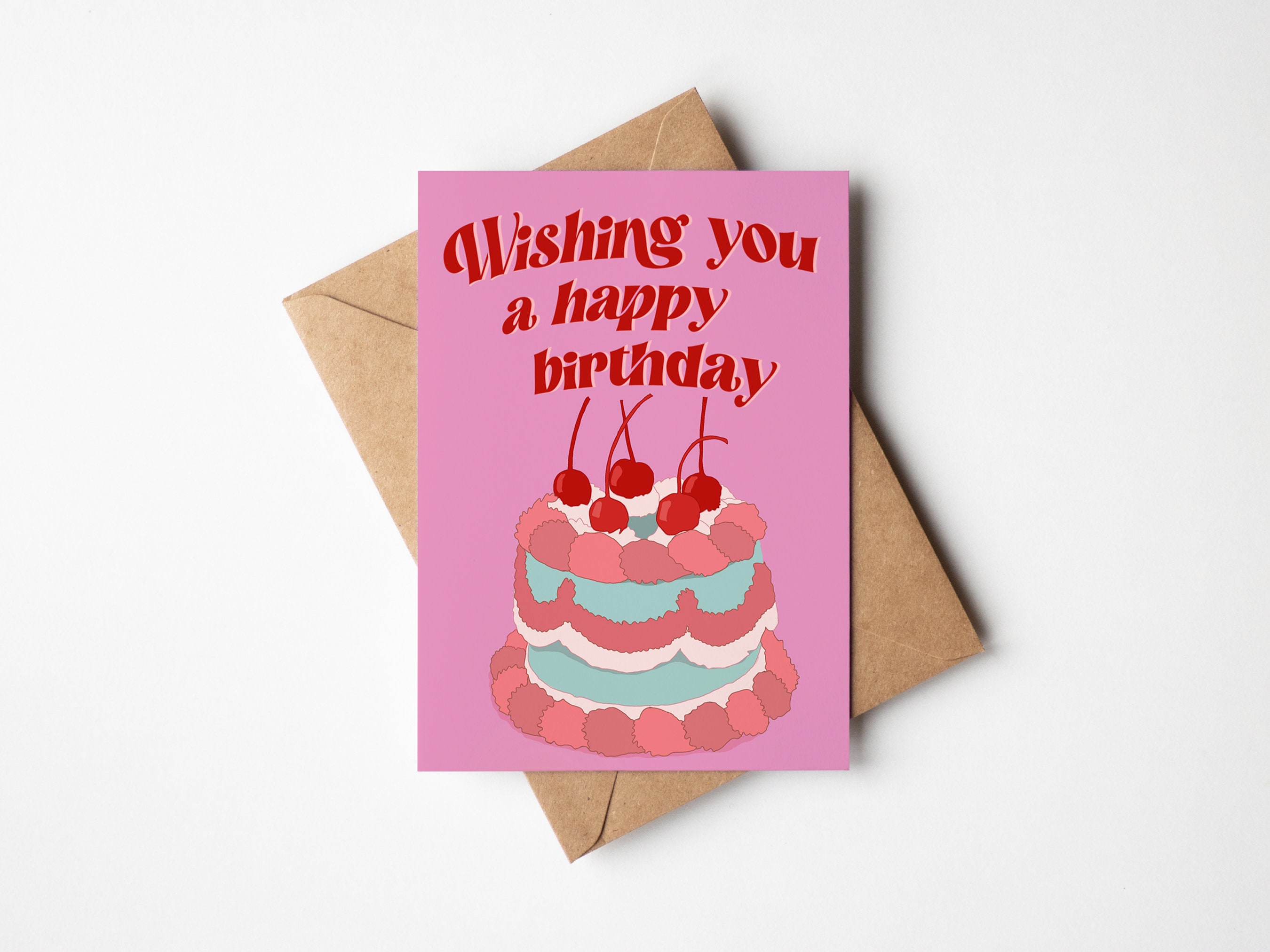 Pink Retro Birthday Cake Digital Birthday Card - Etsy