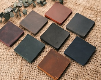Handmade Leather Coasters Set, Square Leather Coaster, Leather Drink Mats, Housewarming Gift, Stylish Leather Table Protection, Home Decor