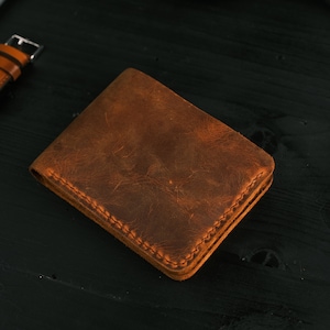 Cartera de cuero para hombre, hecha a mano, cosida a mano, elegante, personalizada, regalo de cumpleaños.