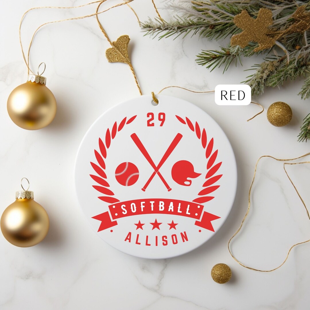 Softball Ornament, Personalized Christmas Ornament, Custom Color