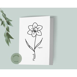 3月の誕生花「水仙」｜ミニマルな花カード｜印刷可能なデジタルダウンロード