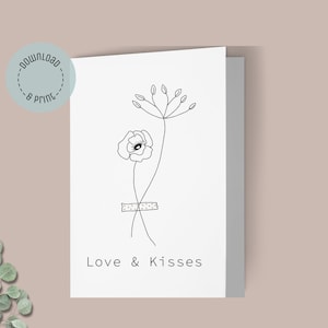 Wenskaart downloaden | Liefde en kusjes | Berichtkaart | Afdrukbare botanische