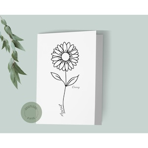 4月の誕生花デイジー｜ミニマルな花カード｜印刷可能なデジタルダウンロード