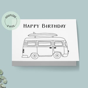 Happy Birthday Karte | Geburtstagskarte | Grußkarte Download | VW Bus