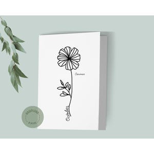 10月の誕生花コスモス｜ミニマルな花カード｜印刷可能なデジタルダウンロード