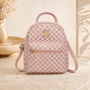 Geometric Backpack Mini Size, Faux Leather Women's Travel Bag