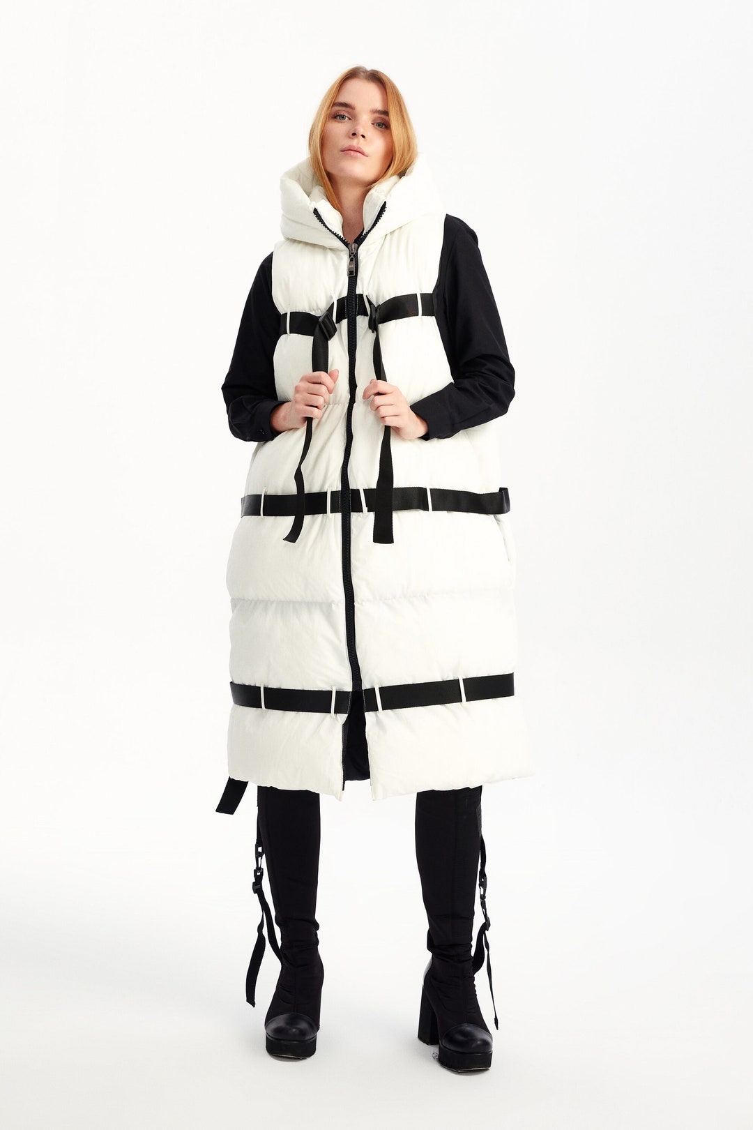 Long Puffer Vest, Winter, Puffer Jacket, Hooded Vest, Women's Vests