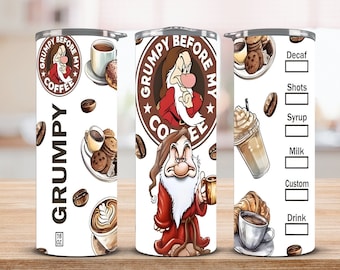 Vaso de 20 oz con texto "Grumpy Before Coffee"