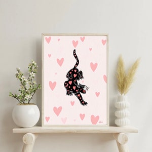 Traditional Tattoo Leopard Panther Illustrated Art Print | Wall Decor Poster | Blush Pink Heart Wall Art Print | DIGITAL DOWNLOAD