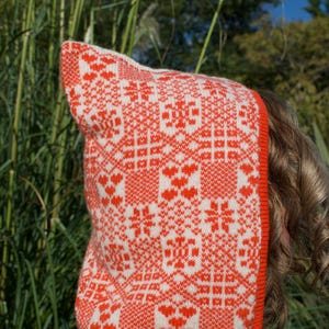 Handmade Cashmere Knitted Bonnet – The Goddess Brigid Pixie Hood in Cream & Orange