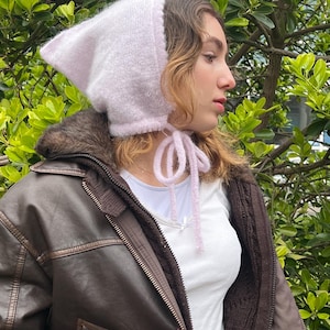 Gorro de punto de mohair hecho a mano - Gorro Pixie en color lila