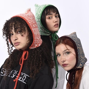 Handmade Cashmere Knitted Bonnet - The Goddess Bridgid Pixie Hood