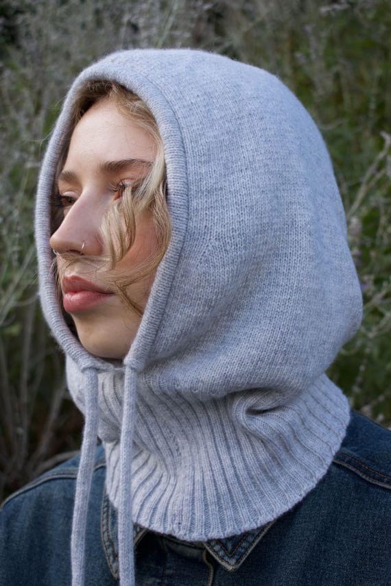 Handmade Cashmere Knitted Hood - Balaclava in Light Grey - Etsy display picture 2
