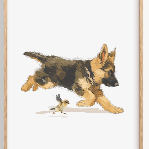 German Shepherd puppy print, Dog breed Nursery wall art, Dog Lovers Gift, for baby boy and girl room decoration, poochie, DIGITAL DOWNLOAD