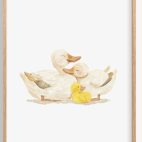 Duck Family picture for Nursery, Yellow Duckling painting for Children’s Room Print, Printable Watercolor, Ducky for boy and girl bedroom