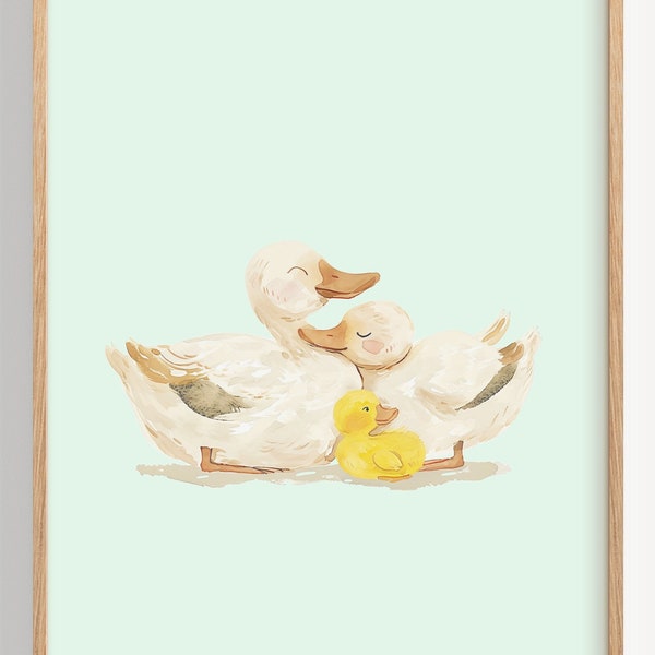 Ducks Printable for Nursery Wall Art, Yellow Duckling painting for Kids Room Print, Printable Watercolor, Ducky for boy and girl playroom