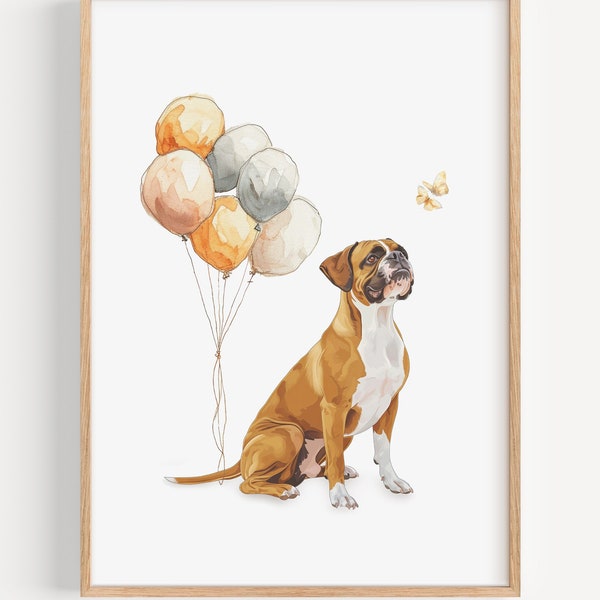 BOXER Picture Gifts for Dog Lovers, Nursery animal watercolor wall art, print home decor, boy girl room decoration Dog Breed Digital Poster