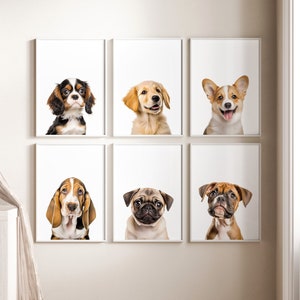 Impressions de chiens pour décoration murale, cadeau pour les amoureux des chiens, impression de chambre de bébé pour chiot, oeuvre d'art affiche de races de chien, photo d'animal, portrait de chien, lot de 6