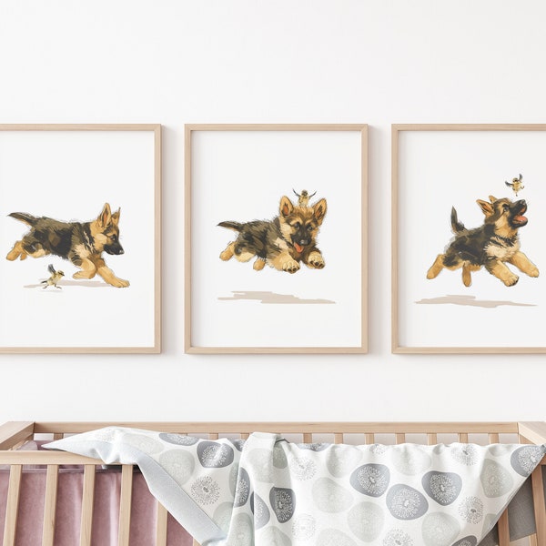 German Shepherd dog gifts for Puppy Nursery Decor, Dog Breeds Posters Wall Art, boy girl room decoration, Animal nursery PRINTABLES, set 3