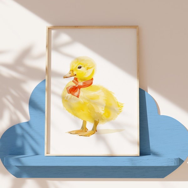 Duckling Kid Picture Wall Art, Fashion Yellow Duck, Funny Cute Ducky Printable Watercolor Painting for baby boy girl room, Farm print out