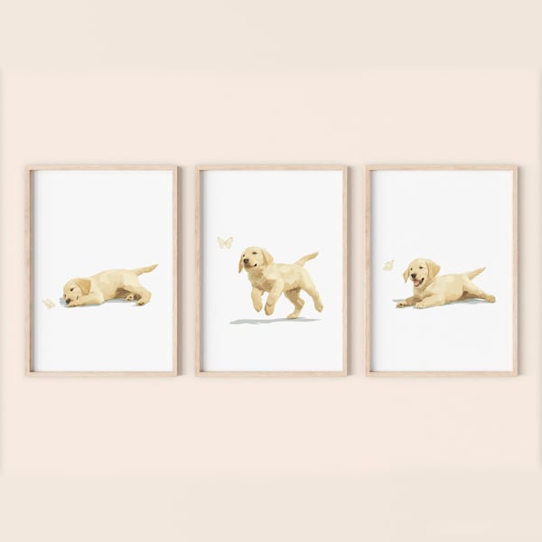 Golden Retriever dog nursery Print Decor, Dog Breed Poster Wall Art for boy girl room decoration, Life is GoldenDoodle pup PRINTABLES, set 3