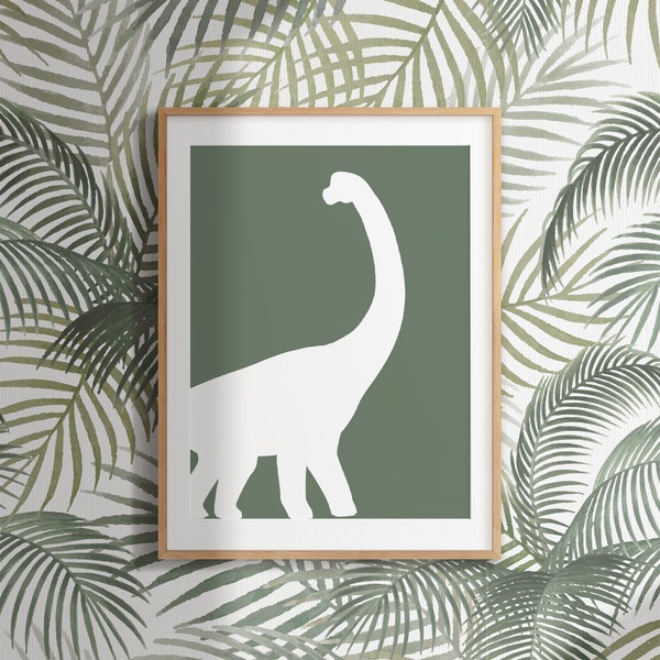Dino Poster wall art, nursery dinosaur picture home decor, toddler room, boy bedroom, diplodocus silhouette download, dinosaurus painting