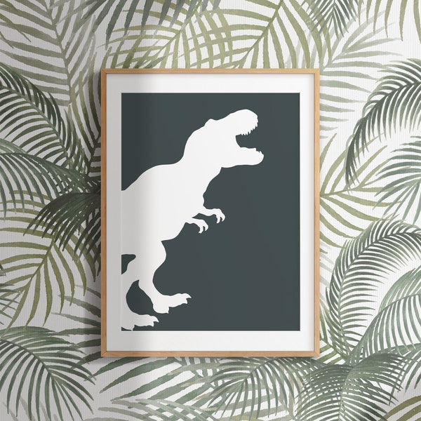 T-rex Dino silhouette printable poster art, Tyrannosaurus rex picture decoration, Trex silhouet minimalistic artwork, dinosaurus boy bedroom