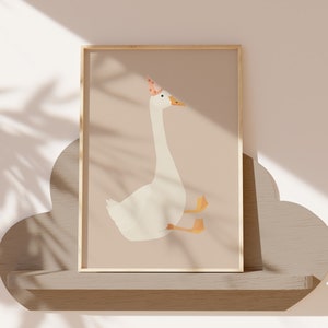 Dummer Gans Druck Wand Kunst für Kinderzimmer Wohn Dekor, digital druckbares Bild Kunstwerk, Gans Zeichnung für Kinderzimmer, Beige Bauernhof Malerei