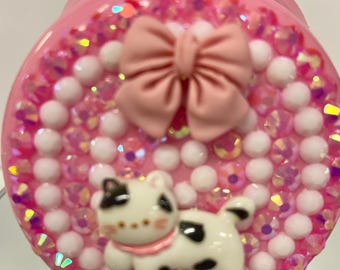 Specchietto/spazzolino a scomparsa rosa chiaro con gattino e fiocco scintillante