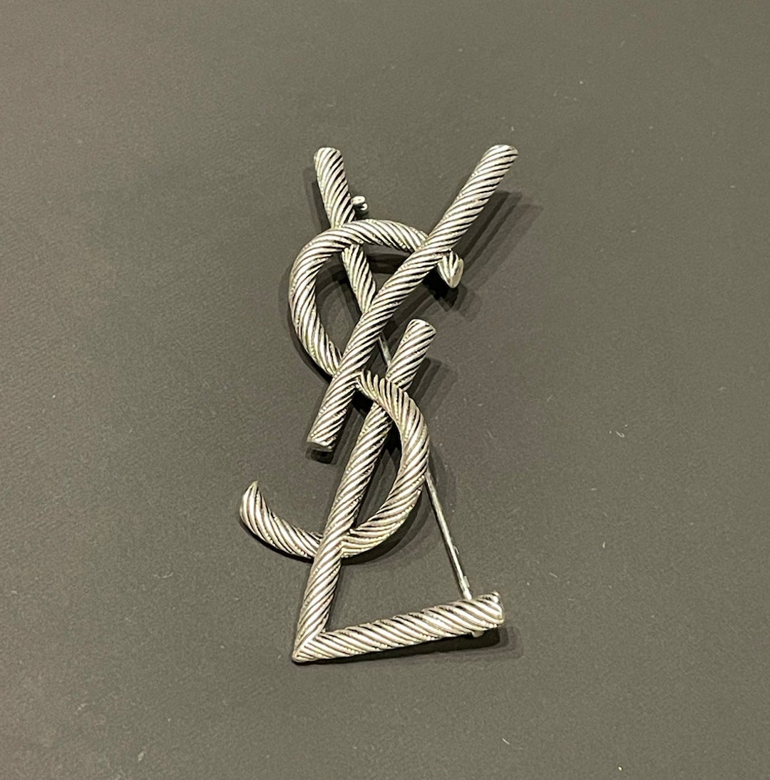 Vintage Sized Yves Saint Laurent YSL Brooch, Lapel Pin – Silver