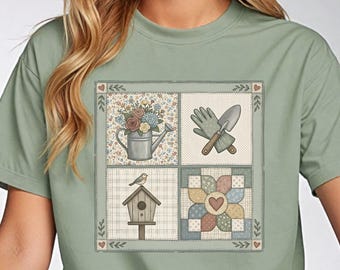 Vintage Garden Shirt, Cottagecore Gardening Tee, Grandmacore Spring Shirt, Flower Watering Can Shirt, Gardener Gift, Birdhouse Garden Tee
