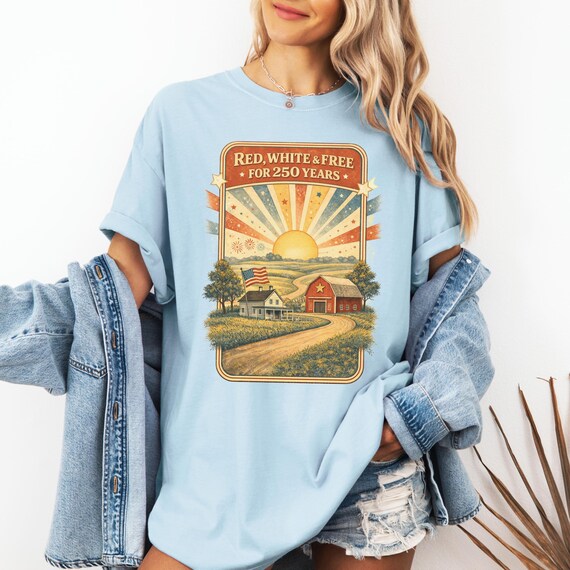 America 250 Shirt, Retro Patriotic Tee, Vintage Americana Shirt, 1776 2026 USA Anniversary Shirt, Red White And Free Comfort Colors Shirt