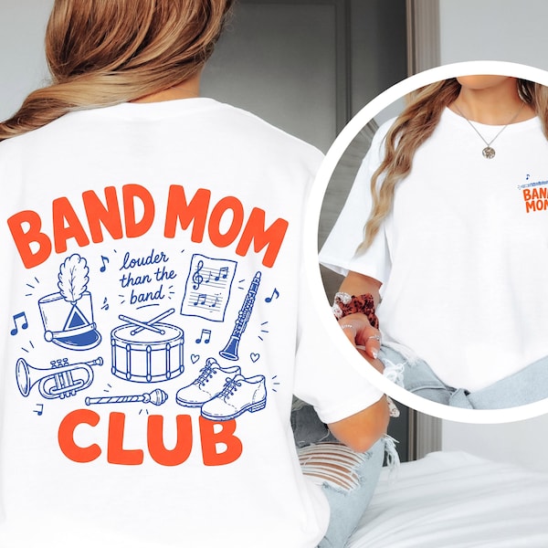 Personalized Band Mom Club Shirt, Custom Instrument Pocket Tee, Marching Band Mom Gift, Softstyle Band Parent Shirt, Music Mom Tee