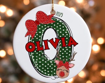 Personalized Girl Christmas Ornament 2025, Custom Name Reindeer Tree Decoration, Cute Holiday Gift for Daughter, Keepsake Ornament