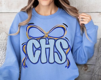 Custom School Initial Sweatshirt, Coquette Bow School Spirit Wear Crewneck, Personalized Gildan Shirt, Game Day Teacher Gift, Team Shirts