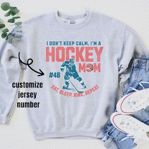 Hockey Mom Personalized Sweatshirt, Mother&#39;s Day Gift for Hockey Mom, Game Day Crewneck, Custom Hockey Mama Shirt, Funny Hockey Mom Shirt