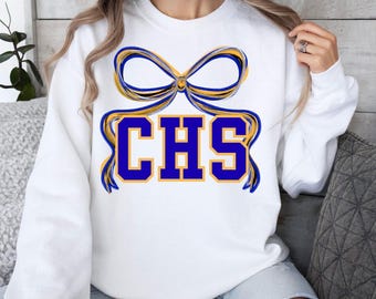 Personalized Coquette Bow School Sweatshirt, Custom Varsity Letter Crewneck, Gildan Spirit Wear, Game Day Teacher Gift