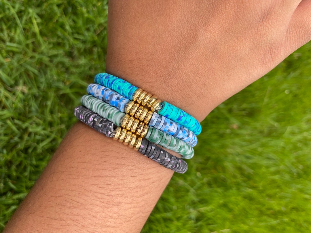 Clay Bead Bracelet With Gold Rings - Etsy