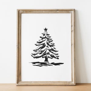 Christmas Tree Print,Christmas Decor Printable Wall Art,Neutral Antique Holiday Christmas Tree Painting, Digital Download Art,Line Wall Art